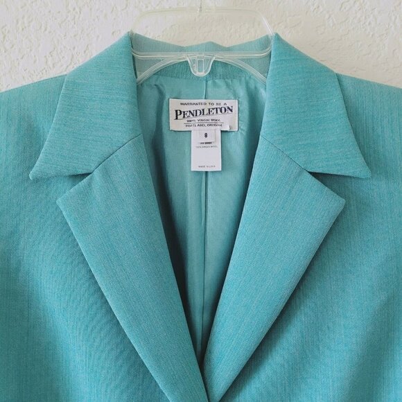 Pendleton Blazer Sz 8 Aqua Blue All Season Wool Single Breasted Career Office - Picture 3 of 9